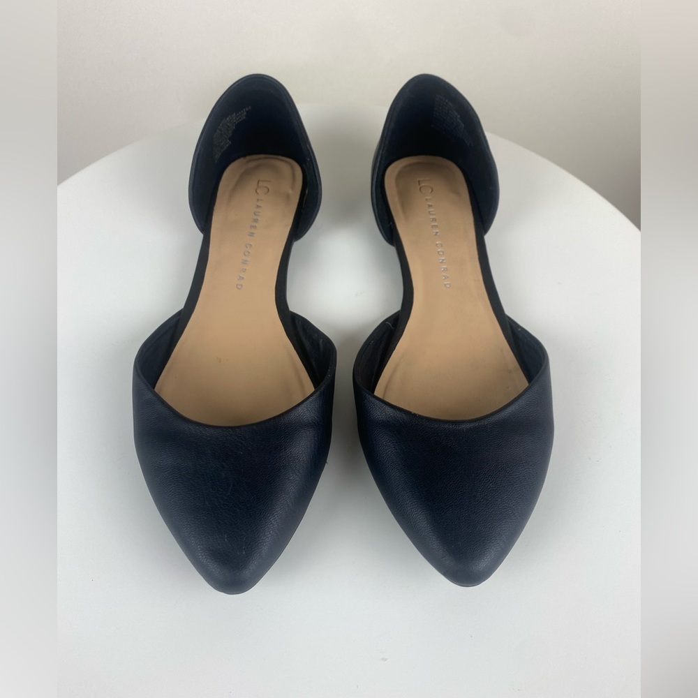 Lauren Conrad, Black, vegan leather D’Orsay flats, size 8